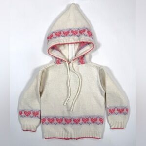 JULIUS BERGER VINTAGE 80s-90s Acrylic Heart Patterned‎ Sweater Knit Hoodie 2-3T